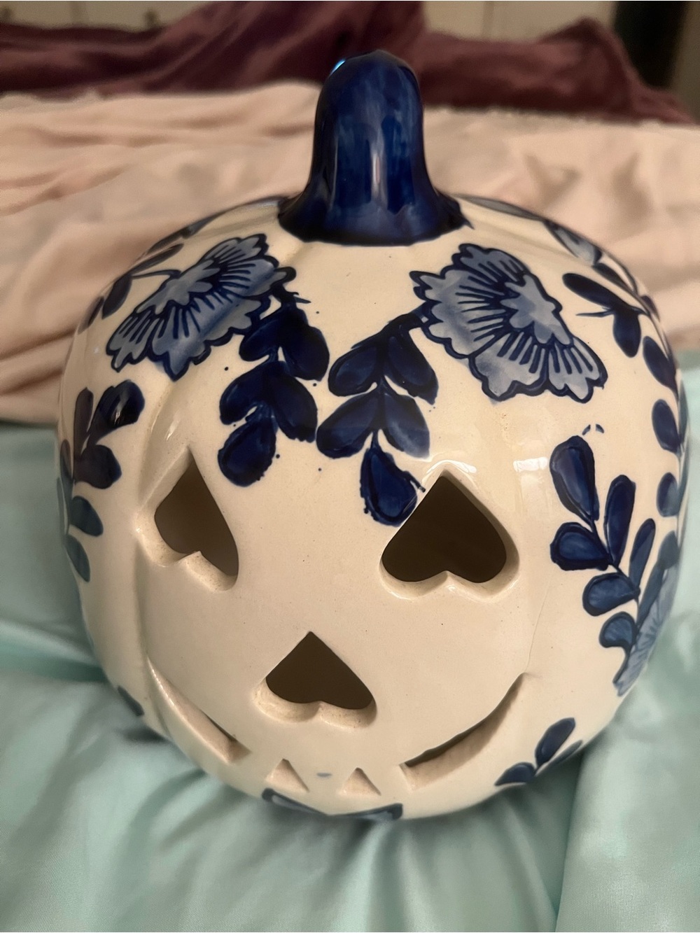 Martha Stewart ceramic Chinoiserie jack-o'-lantern cobalt blue-and white floral